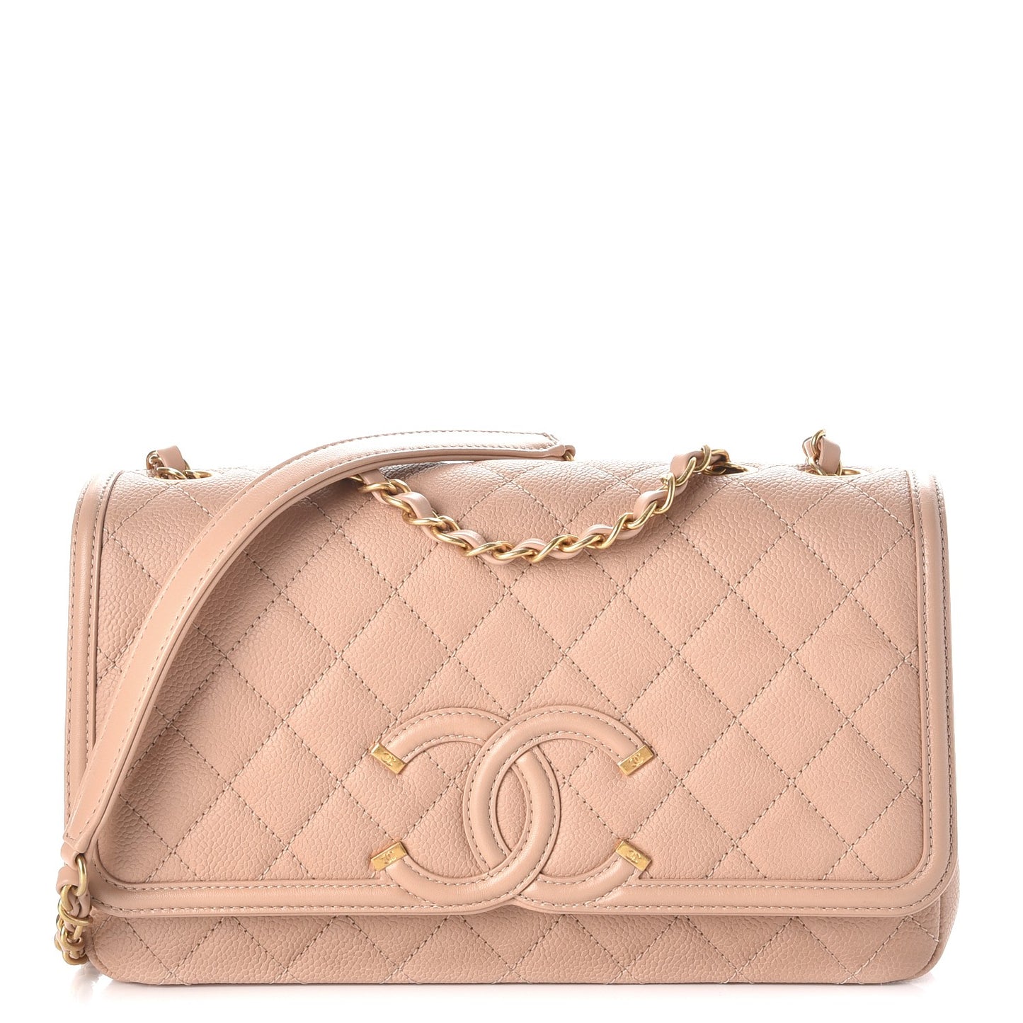 Caviar Quilted Medium CC Filigree Flap Beige