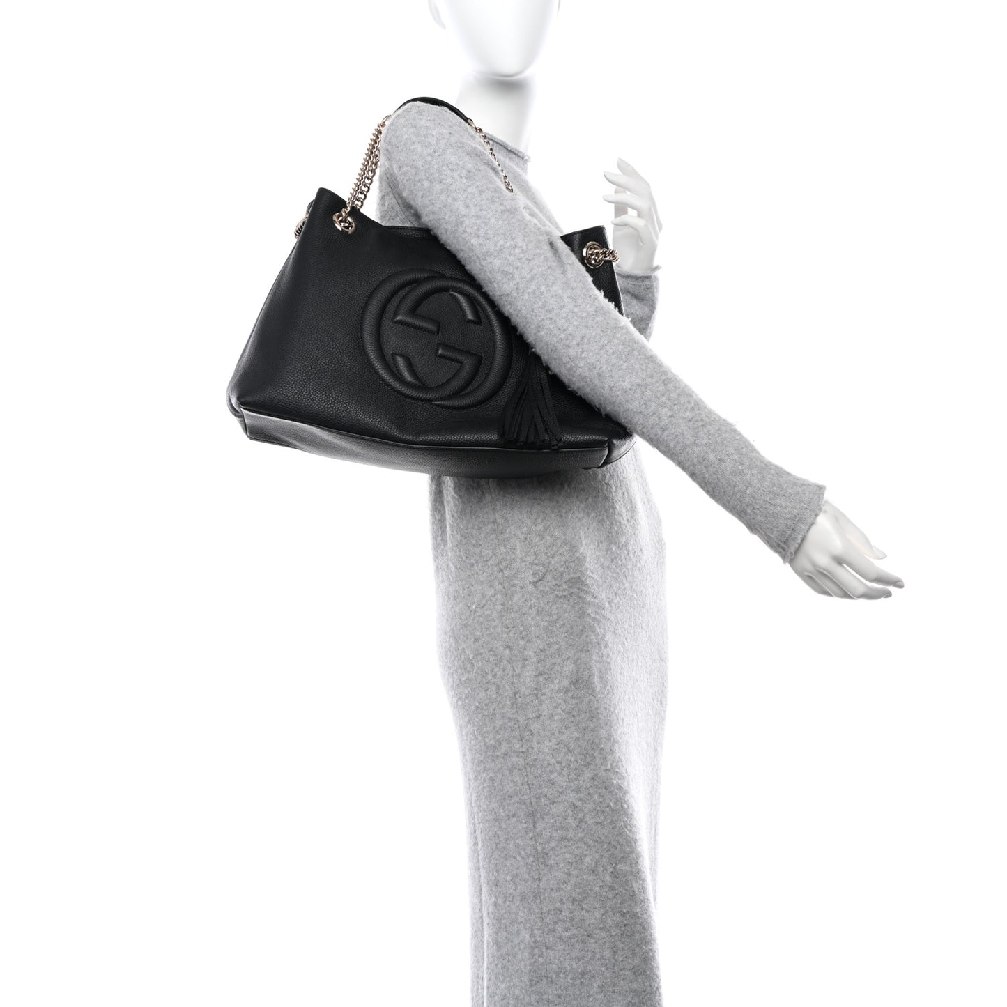 Pebbled Calfskin Medium Soho Chain Shoulder Bag Black