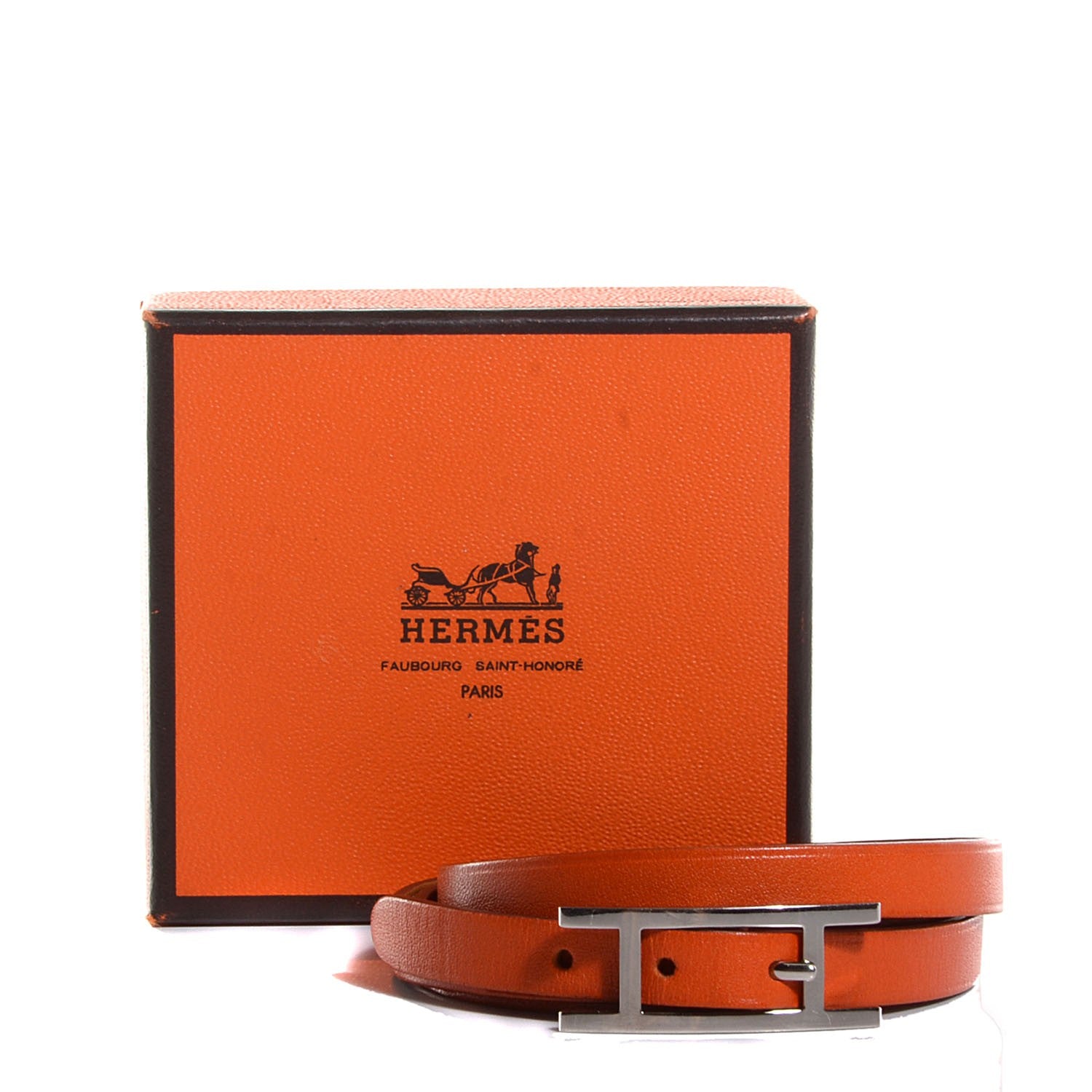 Hermes Tadelakt Hapi 3 MM Triple Tour Wrap Bracelet Size Medium Orange 9 of 9