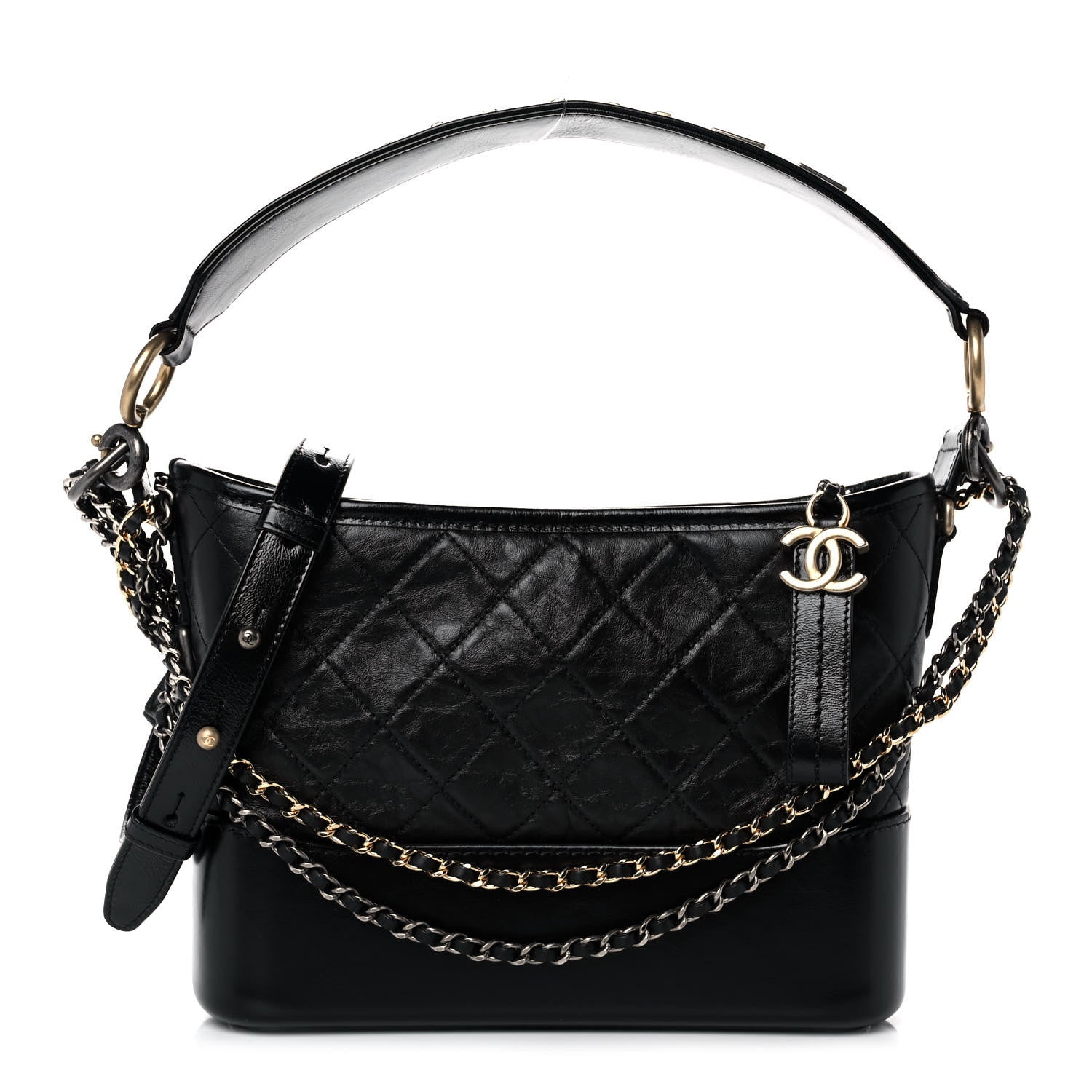 Chanel Aged Smooth Calfskin Quilted Medium Gabrielle Logo Hobo Black 1 of 10