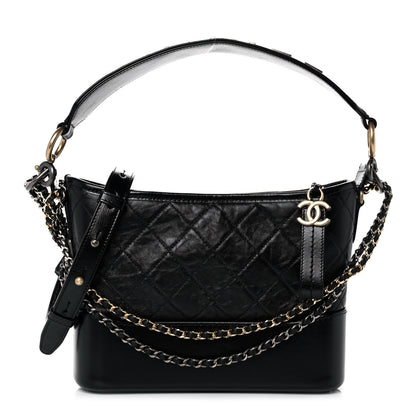 Chanel Aged Smooth Calfskin Quilted Medium Gabrielle Logo Hobo Black 1 of 10