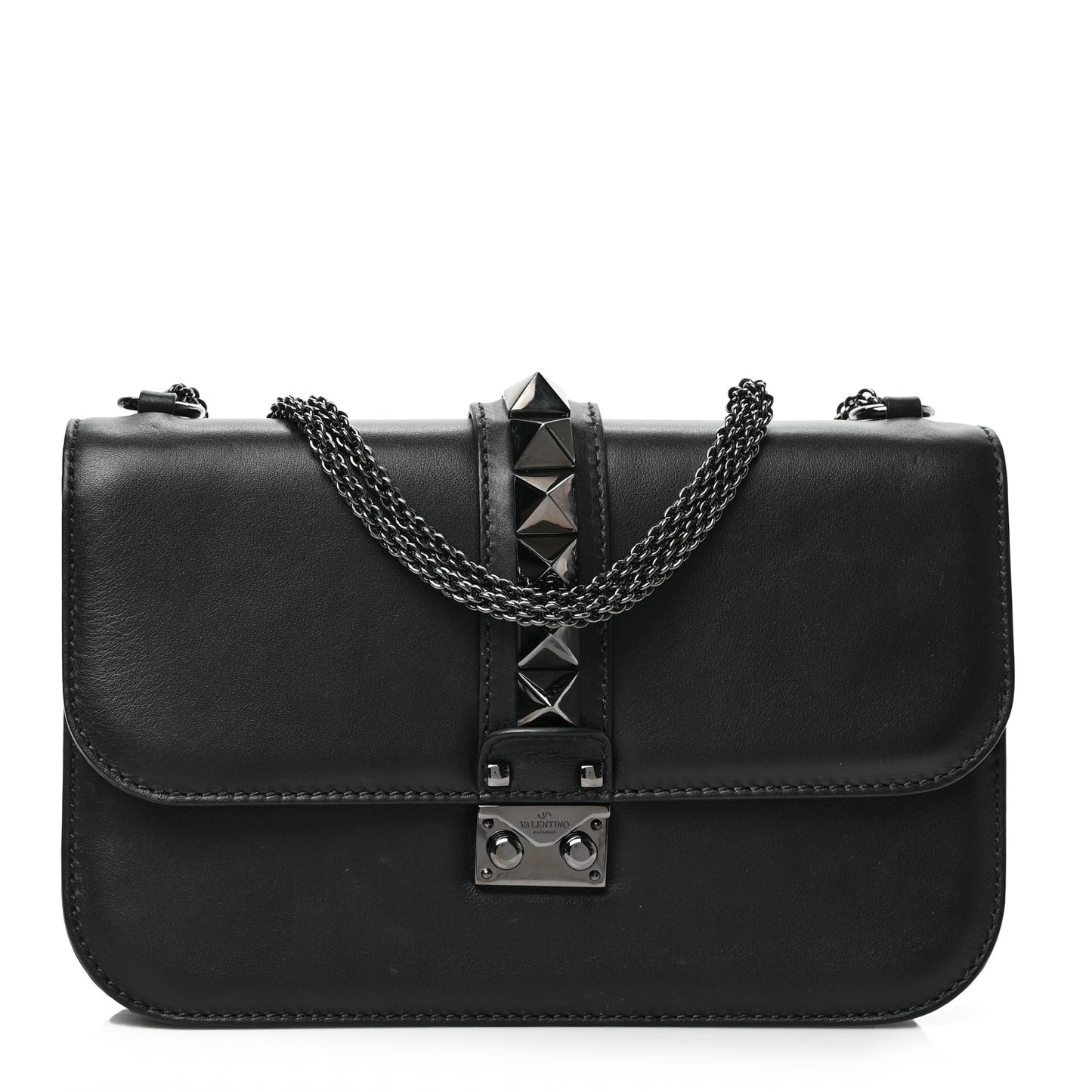 Vitello Medium Glam Lock Rockstud Flap Black
