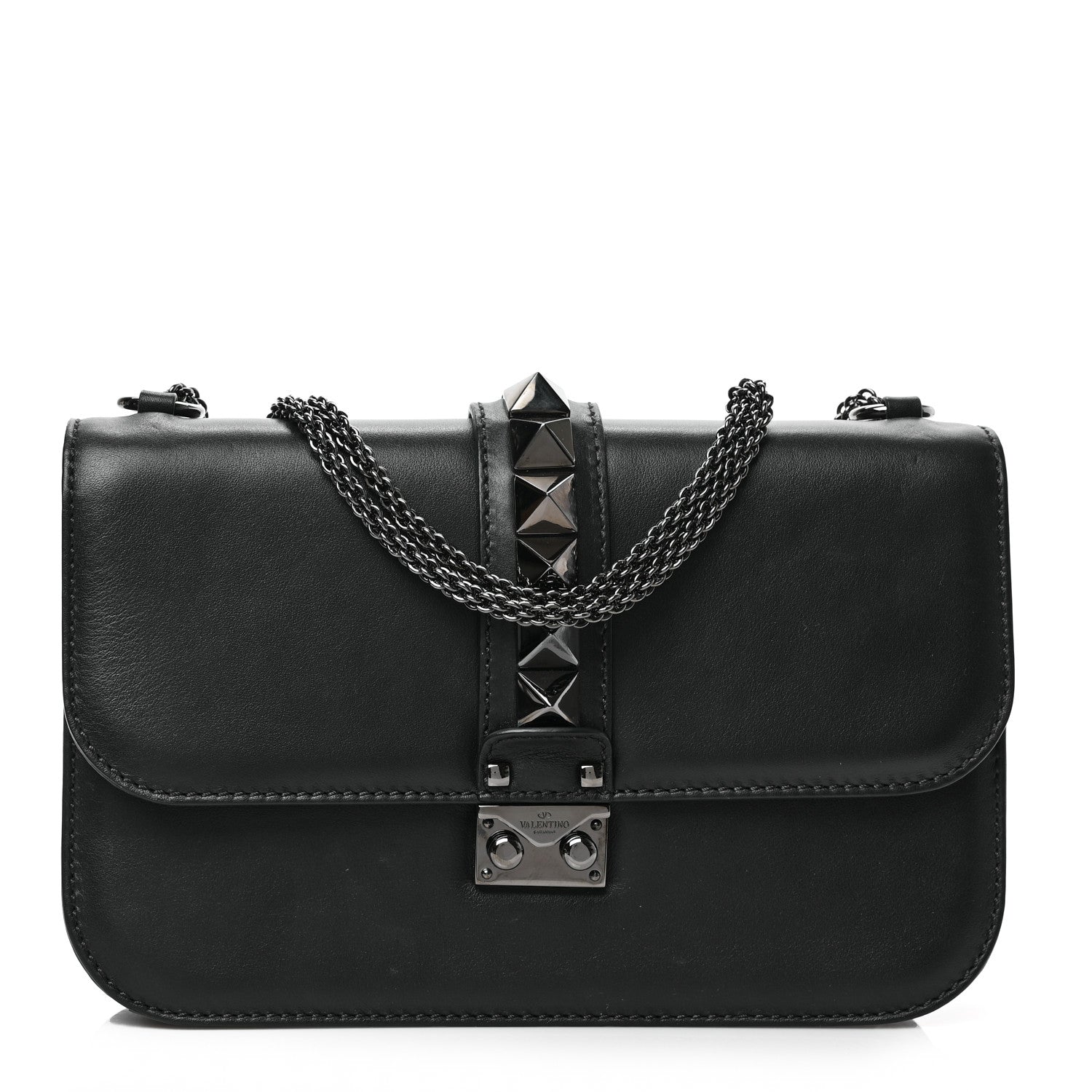Valentino Garavani Vitello Medium Glam Lock Rockstud Flap Black 1 of 8