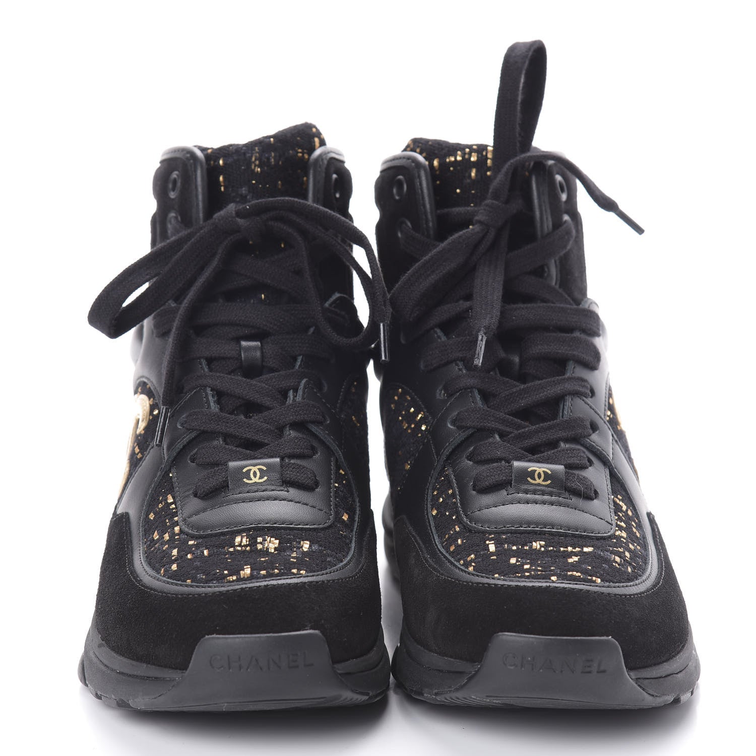 Chanel Velour Tweed CC High Top Sneakers 37.5 Black Gold 2 of 6