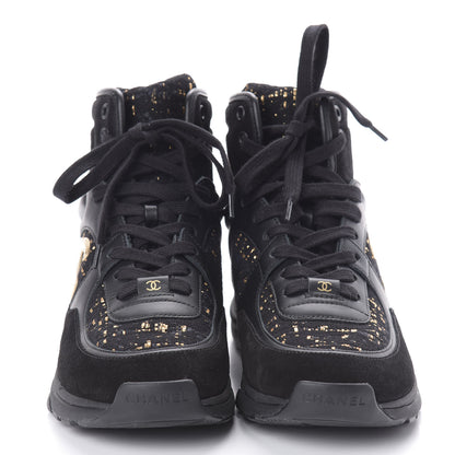 Chanel Velour Tweed CC High Top Sneakers 37.5 Black Gold 2 of 6