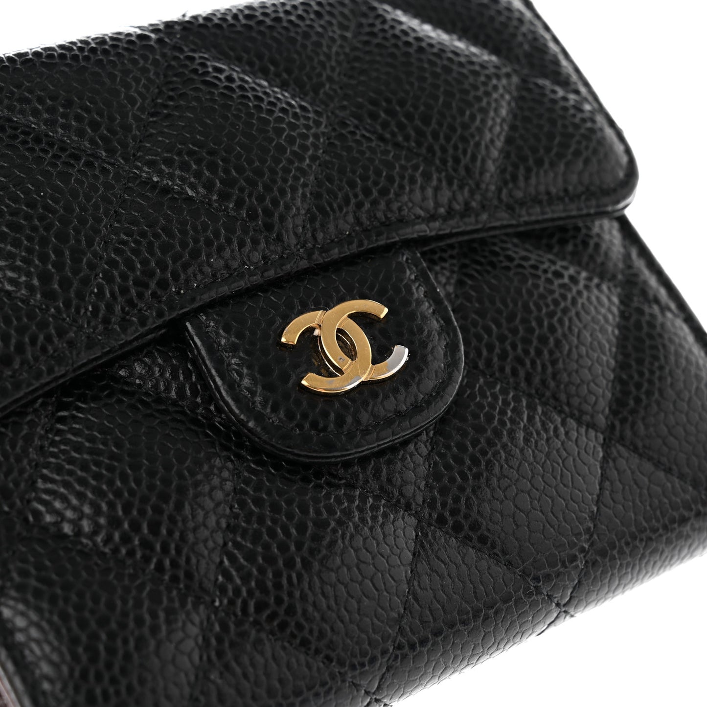 Caviar Quilted Compact Flap Wallet Black