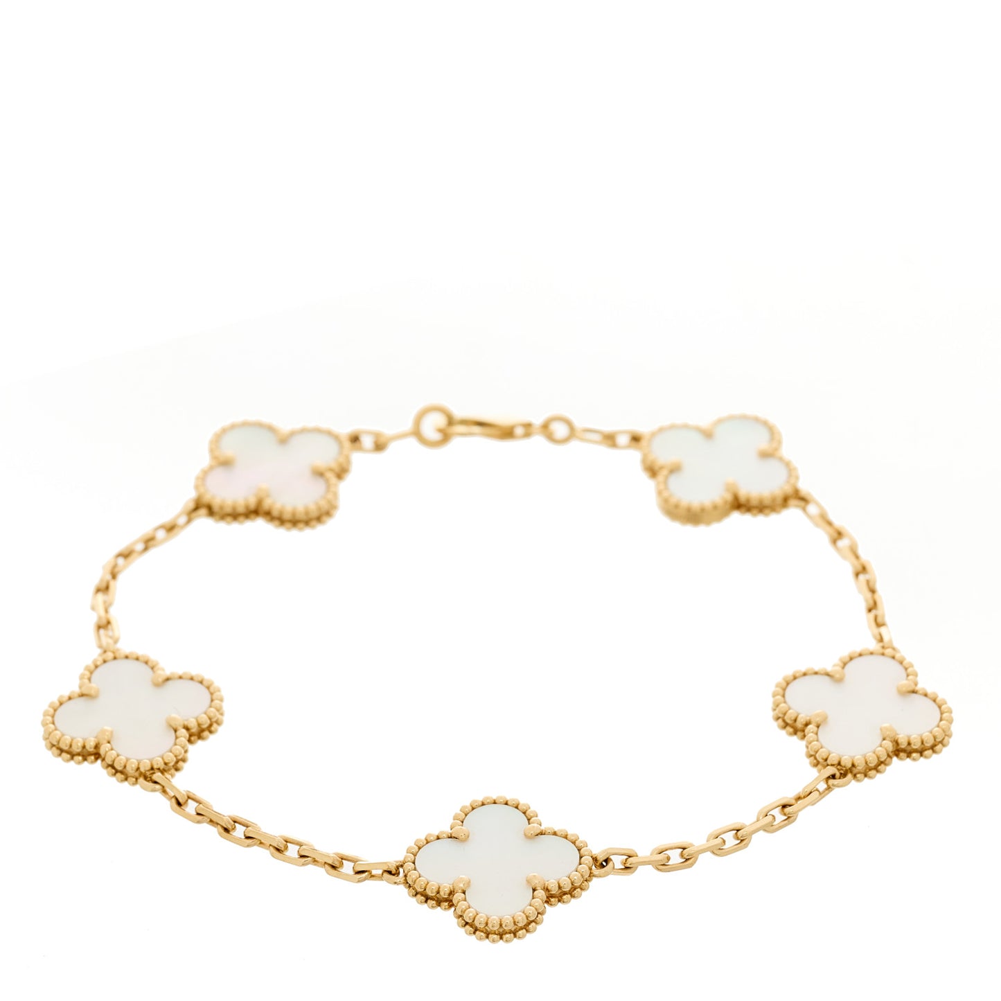 18K Yellow Gold Mother of Pearl 5 Motifs Vintage Alhambra Bracelet