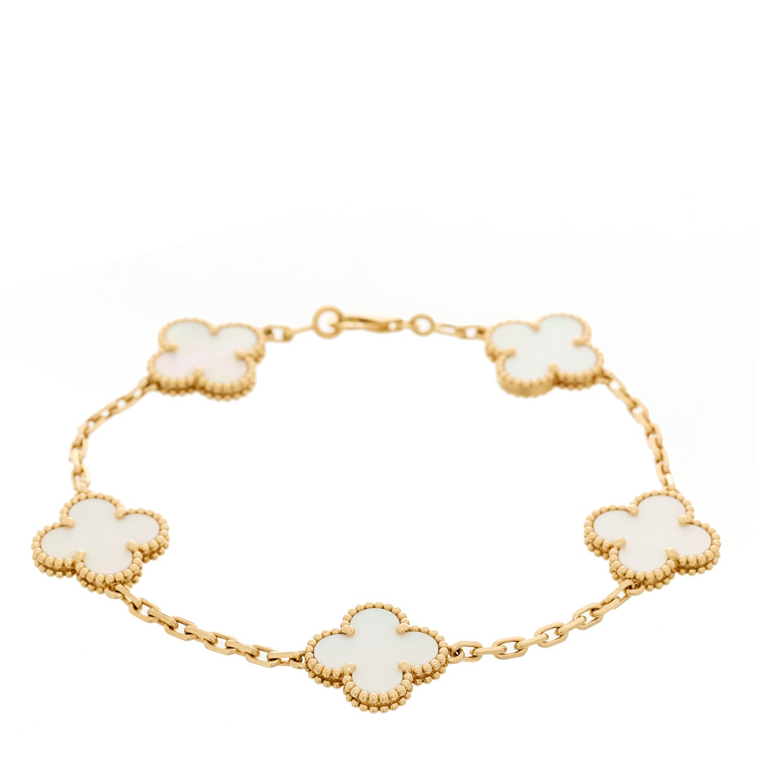 Van Cleef & Arpels 18K Yellow Gold Mother of Pearl 5 Motifs Vintage Alhambra Bracelet 1 of 5