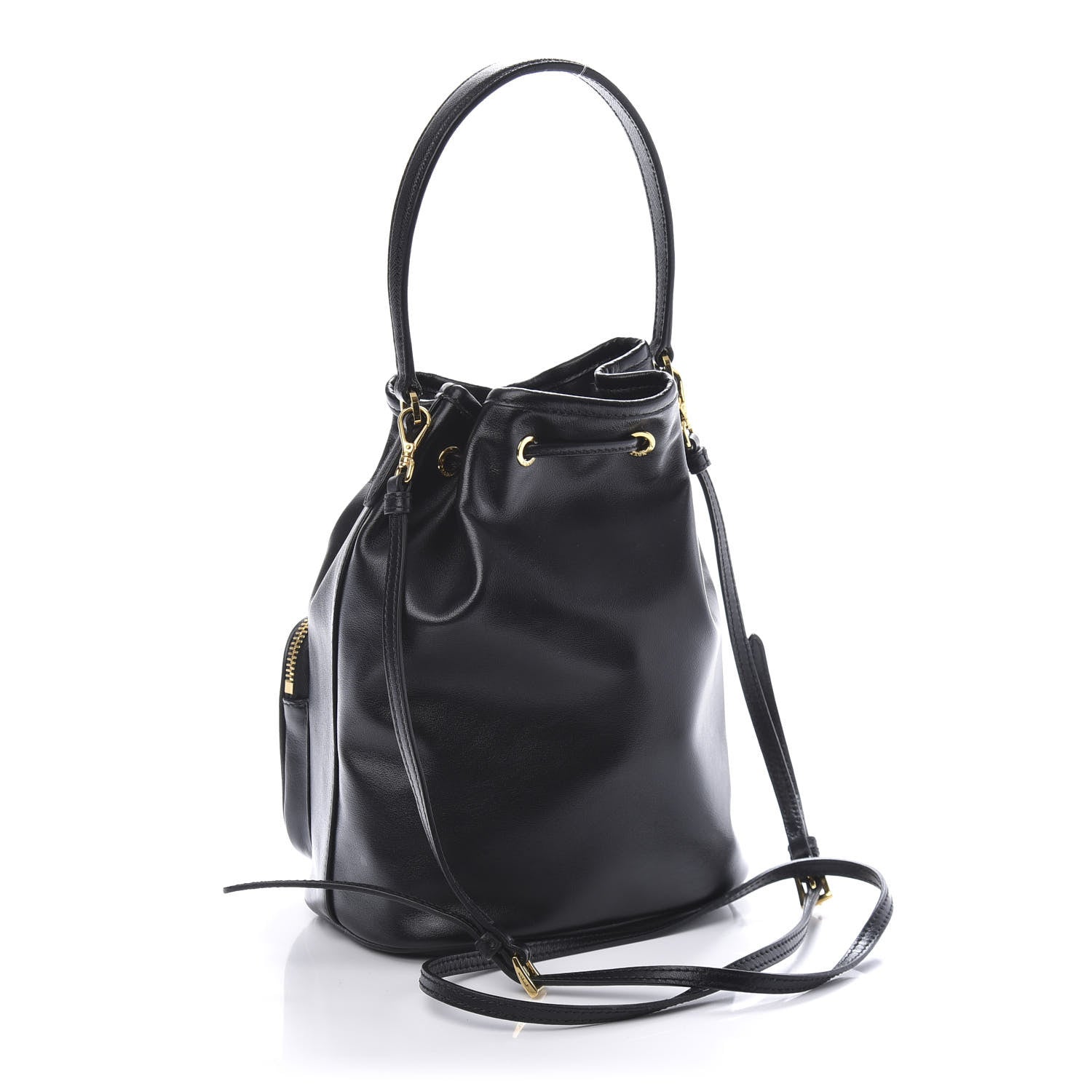 Prada Soft Calf Saffiano Mini Bucket Crossbody Bag Black 3 of 9