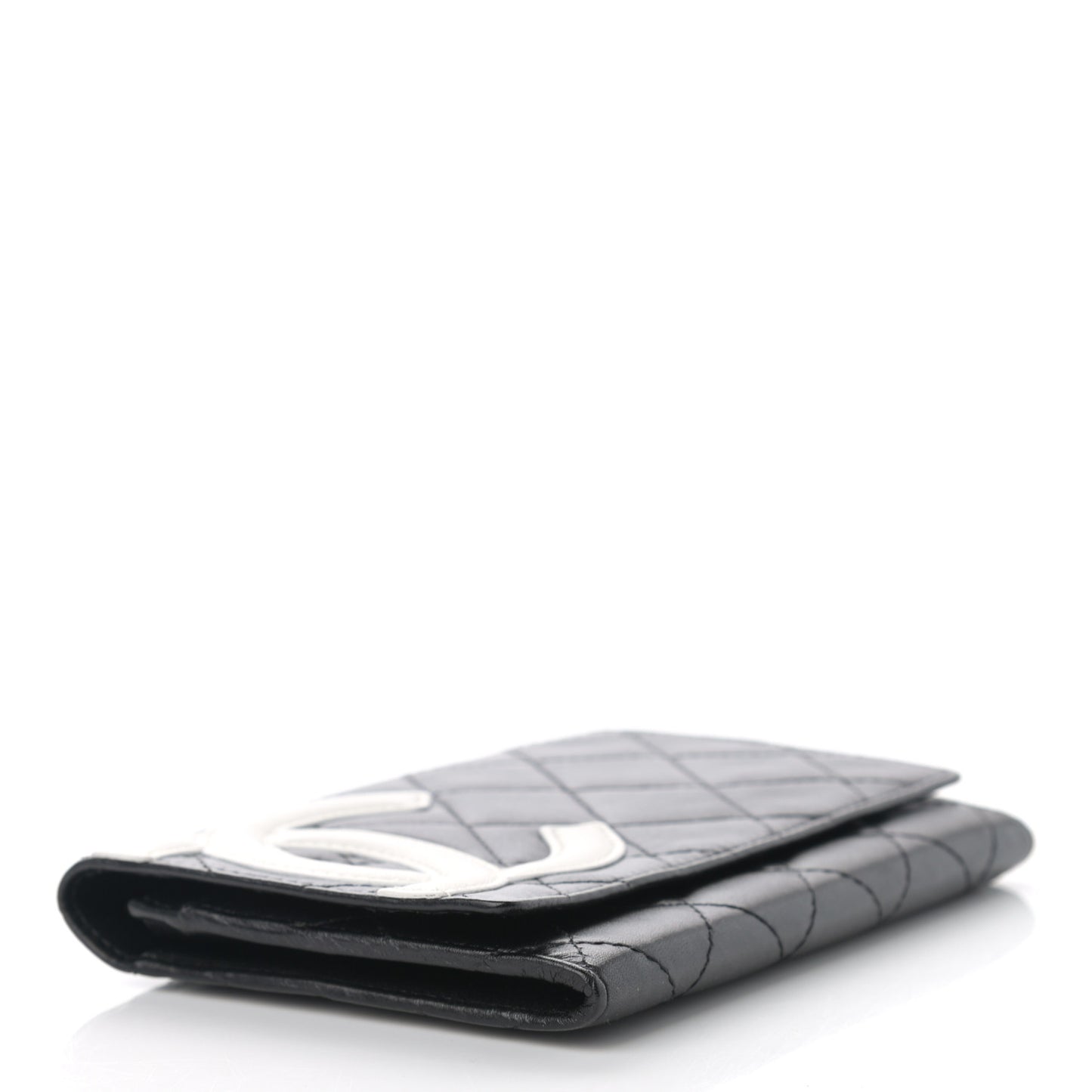 Calfskin Quilted Cambon Flap Wallet Black White