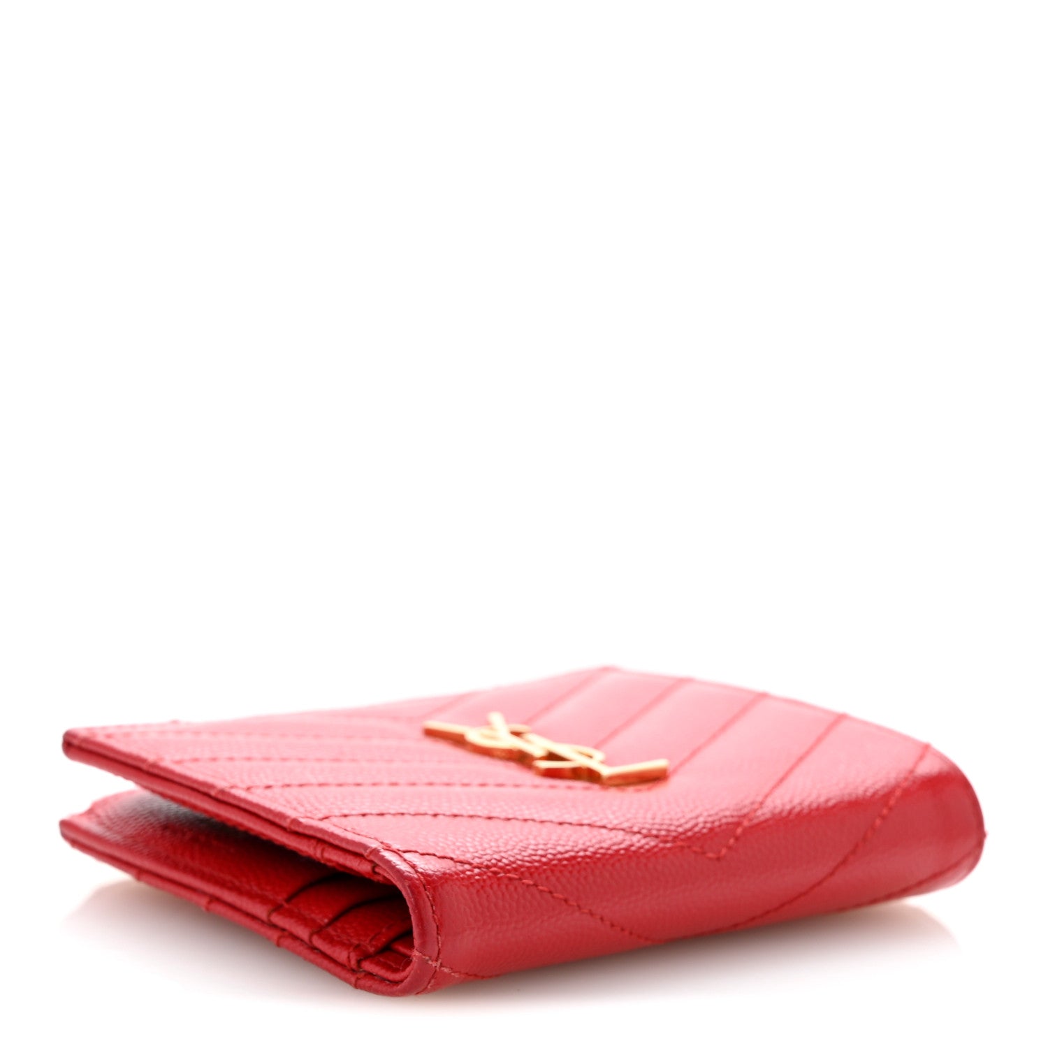 Saint Laurent Grain De Poudre Matelasse Chevron Monogram Zipped Card Case Bandana Red 4 of 11