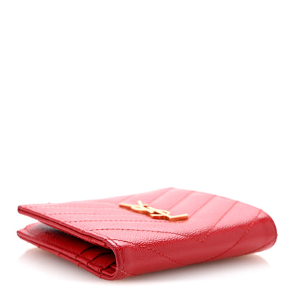 Saint Laurent Grain De Poudre Matelasse Chevron Monogram Zipped Card Case Bandana Red 4 of 11