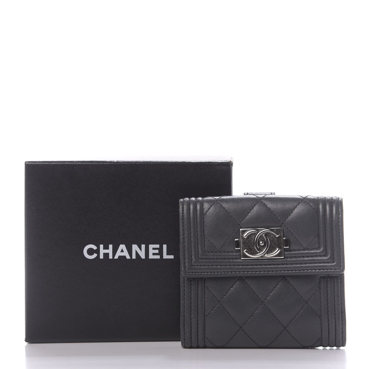 Lambskin Quilted Compact Boy Wallet Dark Grey