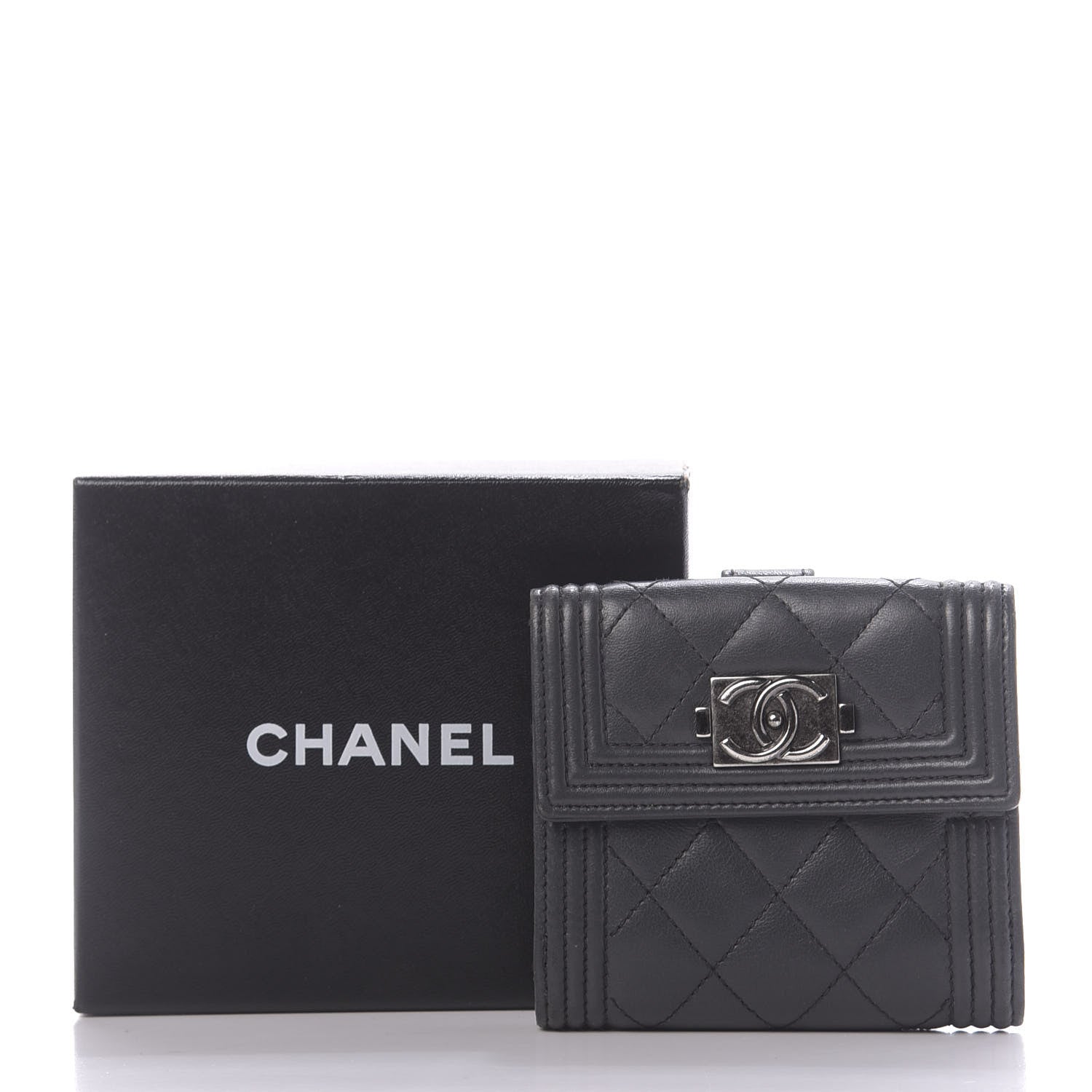 Chanel Lambskin Quilted Compact Boy Wallet Dark Grey 12 of 12