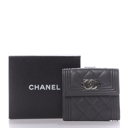 Chanel Lambskin Quilted Compact Boy Wallet Dark Grey 12 of 12