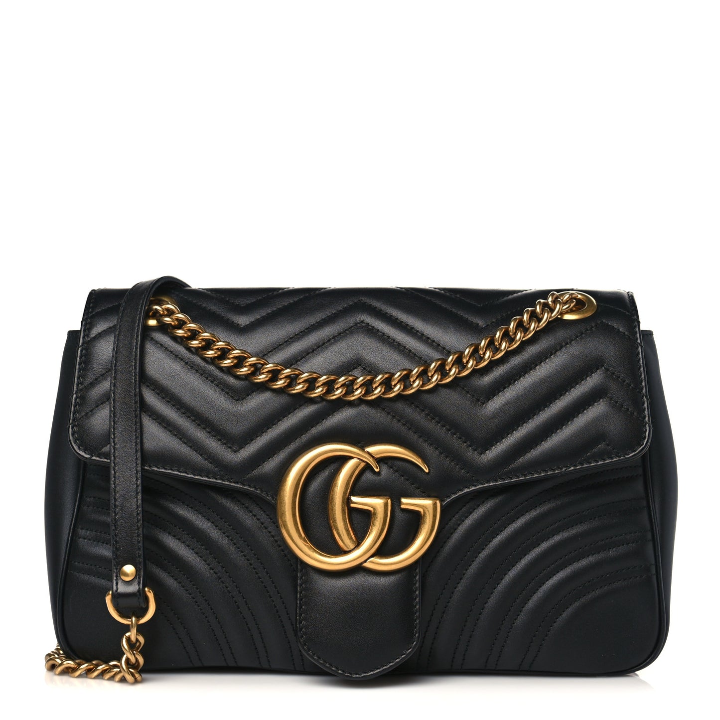 Calfskin Matelasse Medium GG Marmont Shoulder Bag Black
