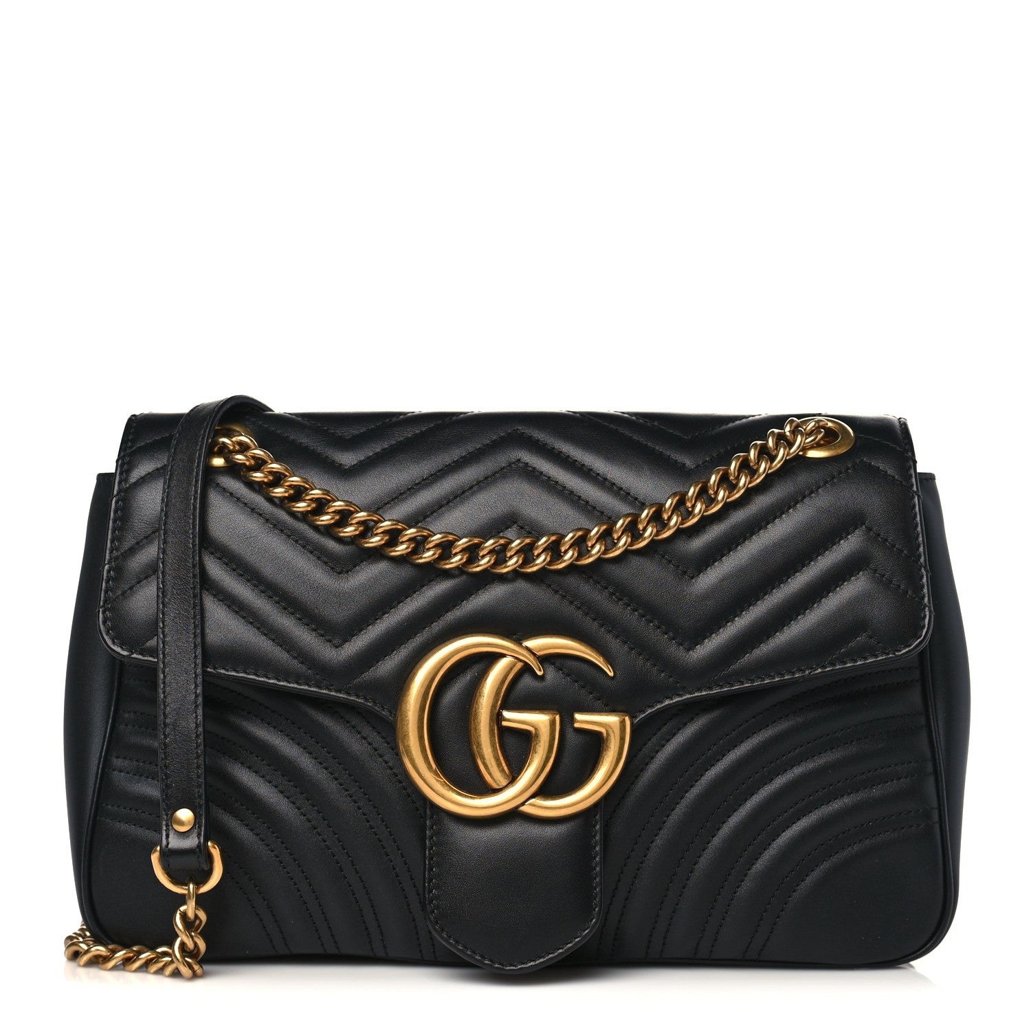 Gucci Calfskin Matelasse Medium GG Marmont Shoulder Bag Black 1 of 9