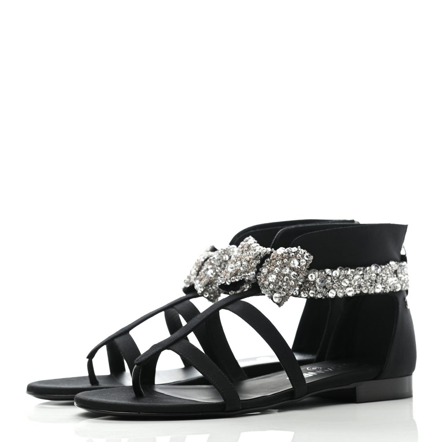 Grosgrain Sequin Beaded Bow Sandals 37.5 Black
