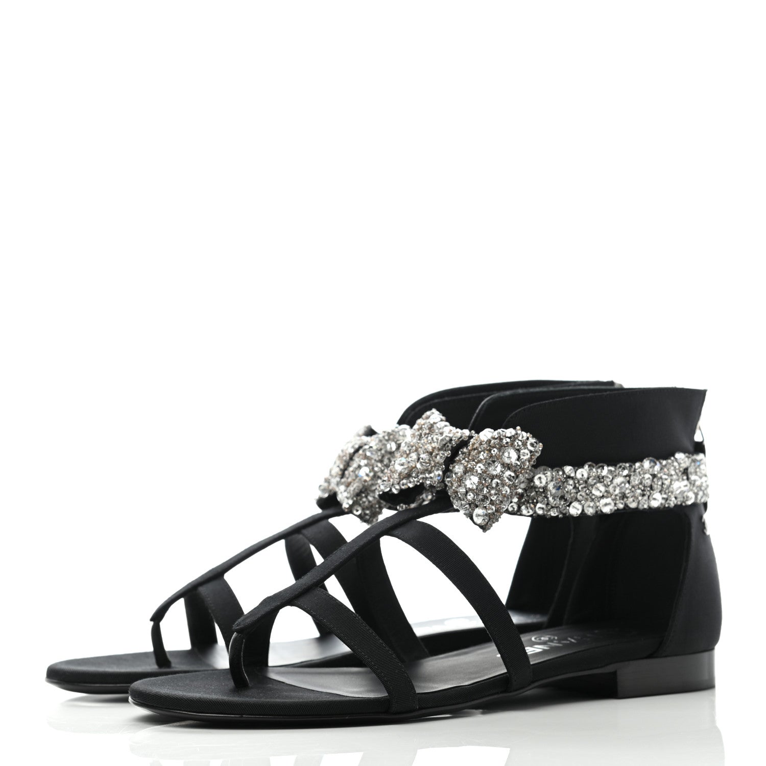 Chanel Grosgrain Sequin Beaded Bow Sandals 37.5 Black 3 of 9