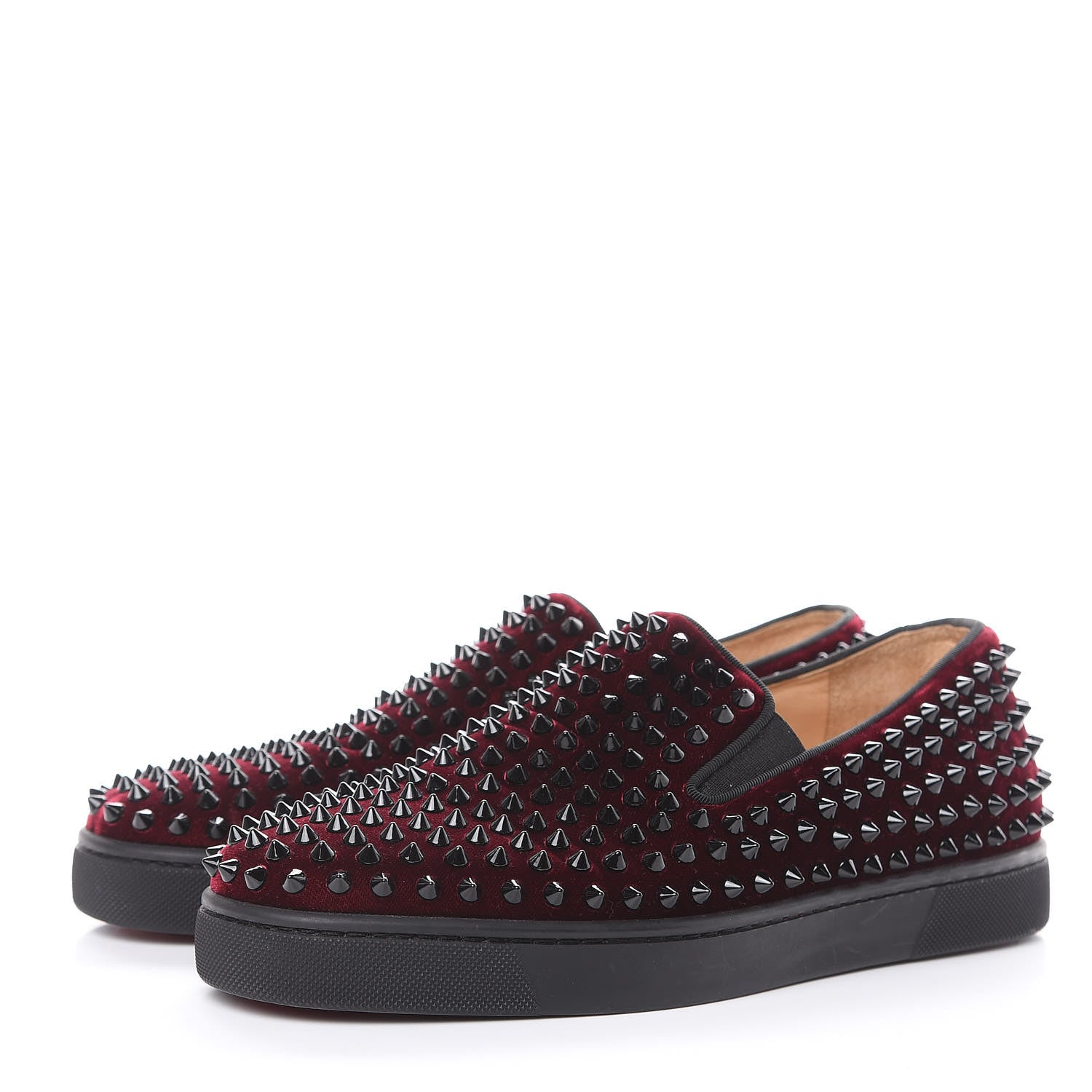 Christian Louboutin Mens Velvet Spikes Roller Boat Flats 40 Rouge Imperial Black 3 of 10