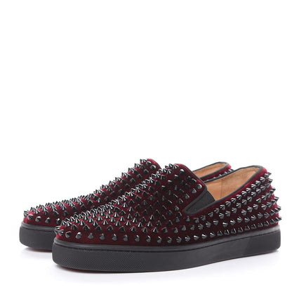 Christian Louboutin Mens Velvet Spikes Roller Boat Flats 40 Rouge Imperial Black 3 of 10