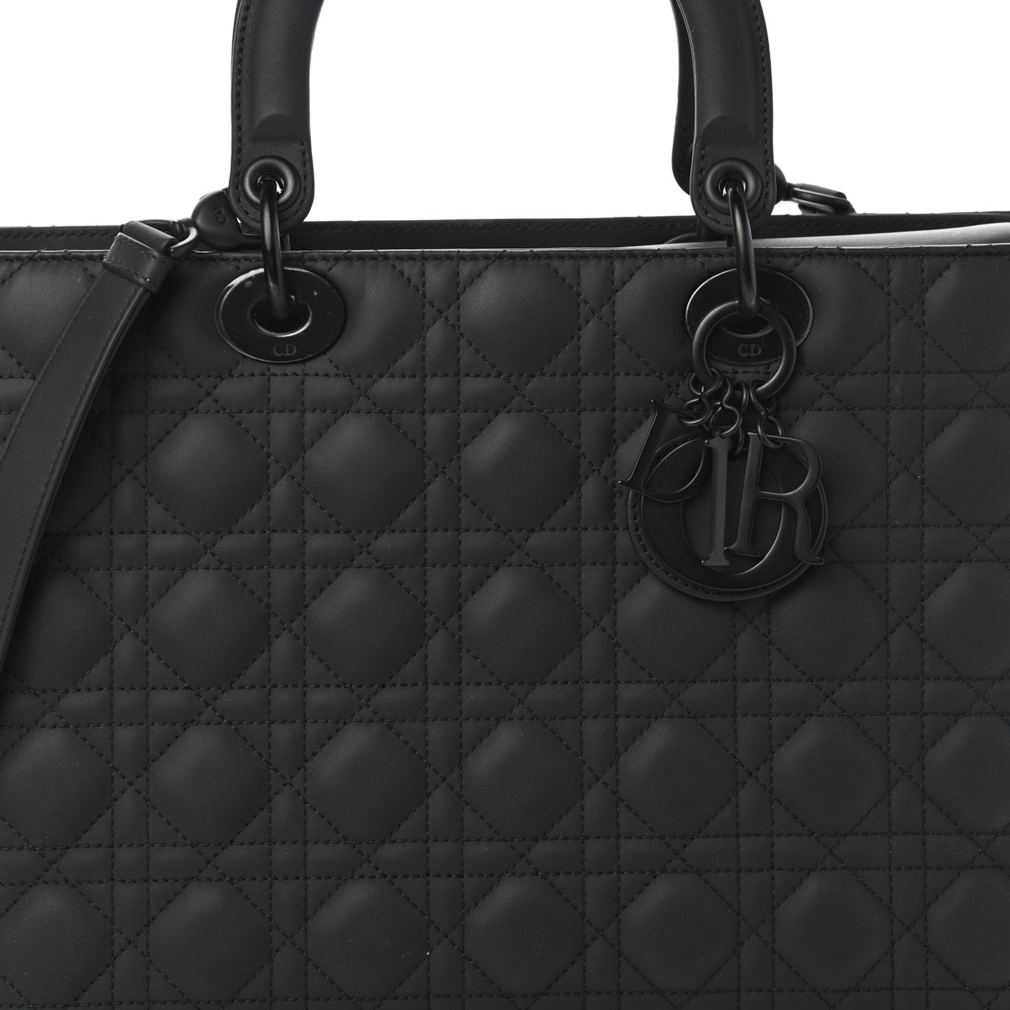 Ultra Matte Calfskin Cannage Large Lady Dior Black
