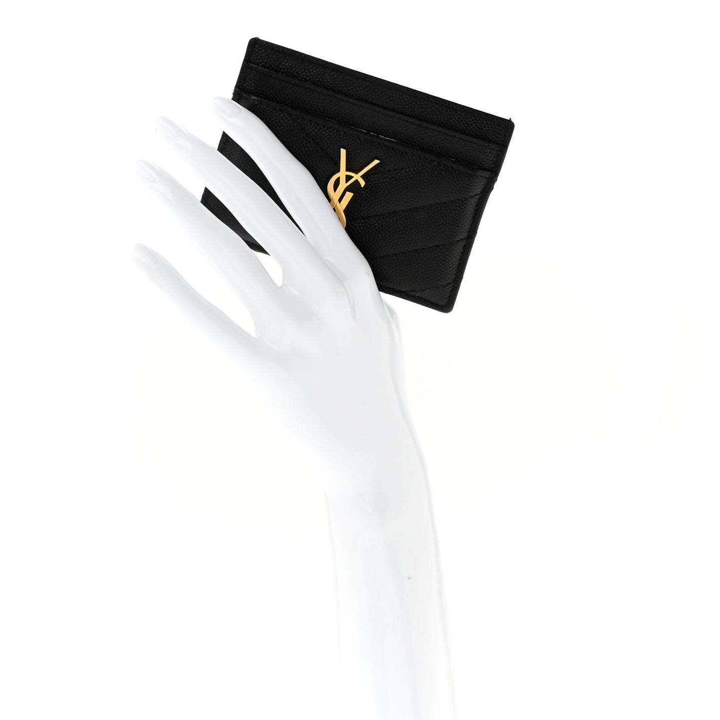 Grain De Poudre Matelasse Chevron Monogram Credit Card Case Black