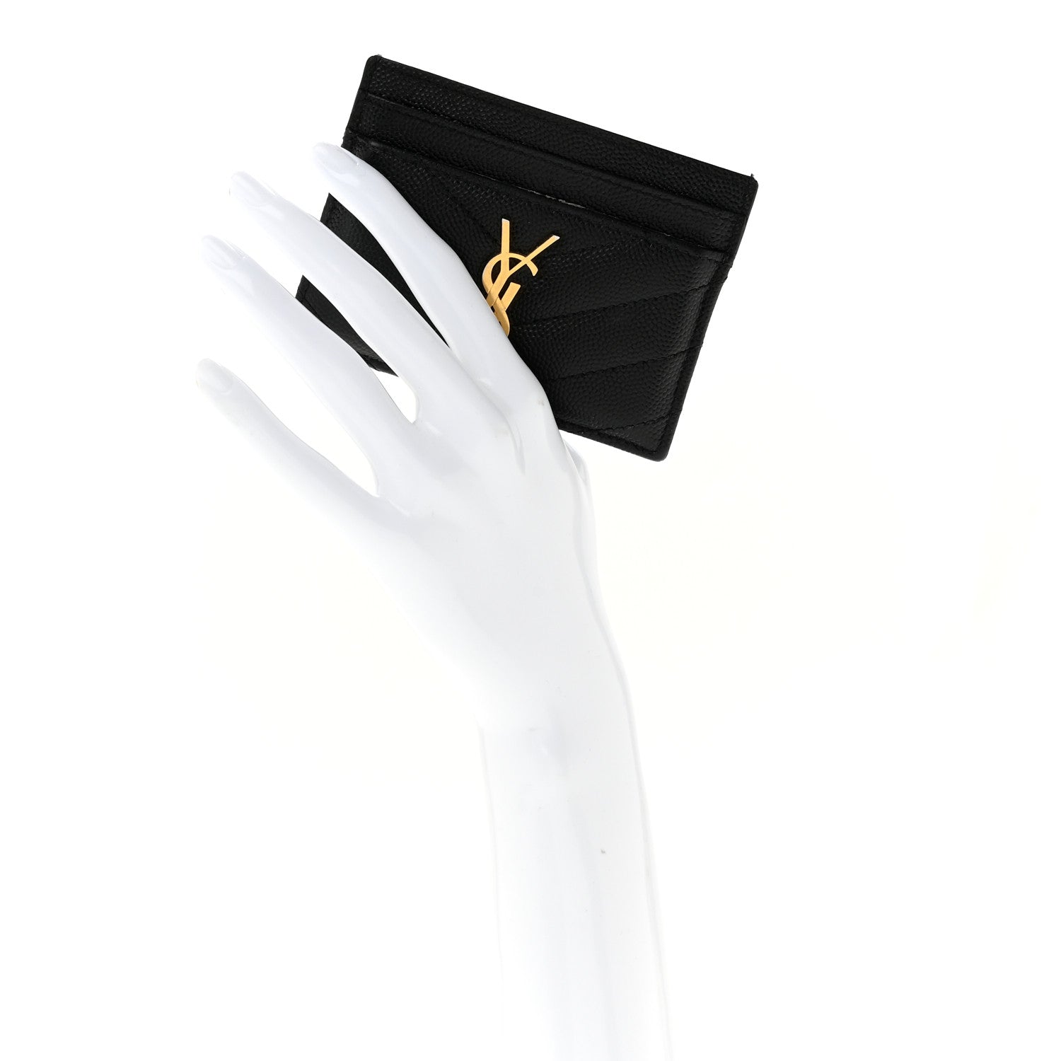 Saint Laurent Grain De Poudre Matelasse Chevron Monogram Credit Card Case Black 2 of 11