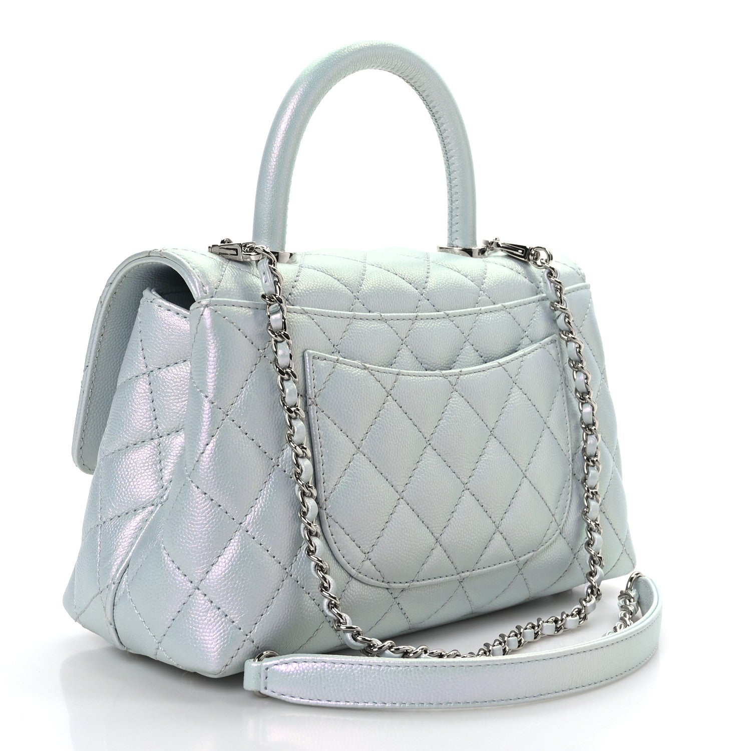 Chanel Iridescent Caviar Quilted Mini Coco Handle Flap Light Blue 3 of 9