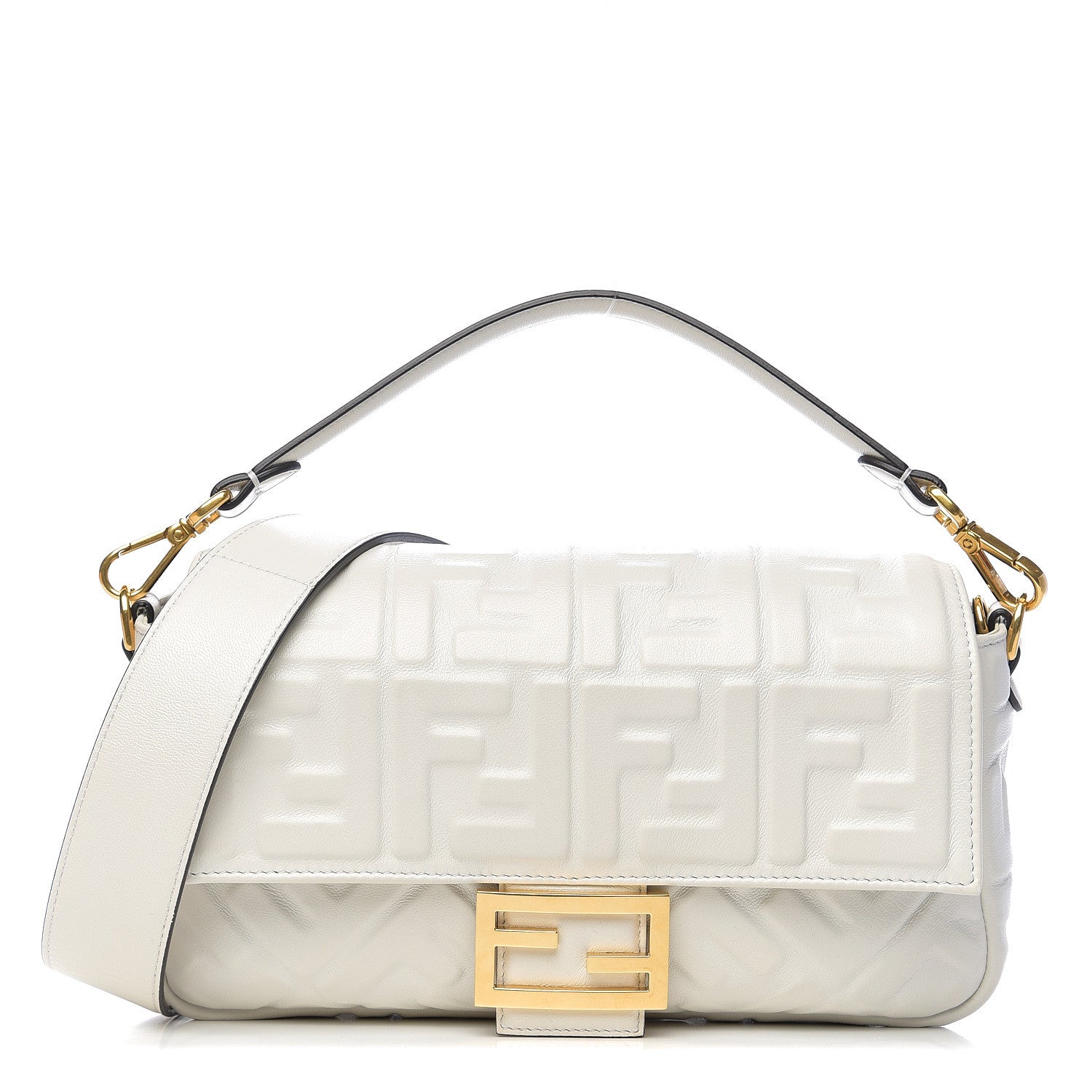 Fendi Nappa FF 1974 Embossed Baguette White 1 of 9