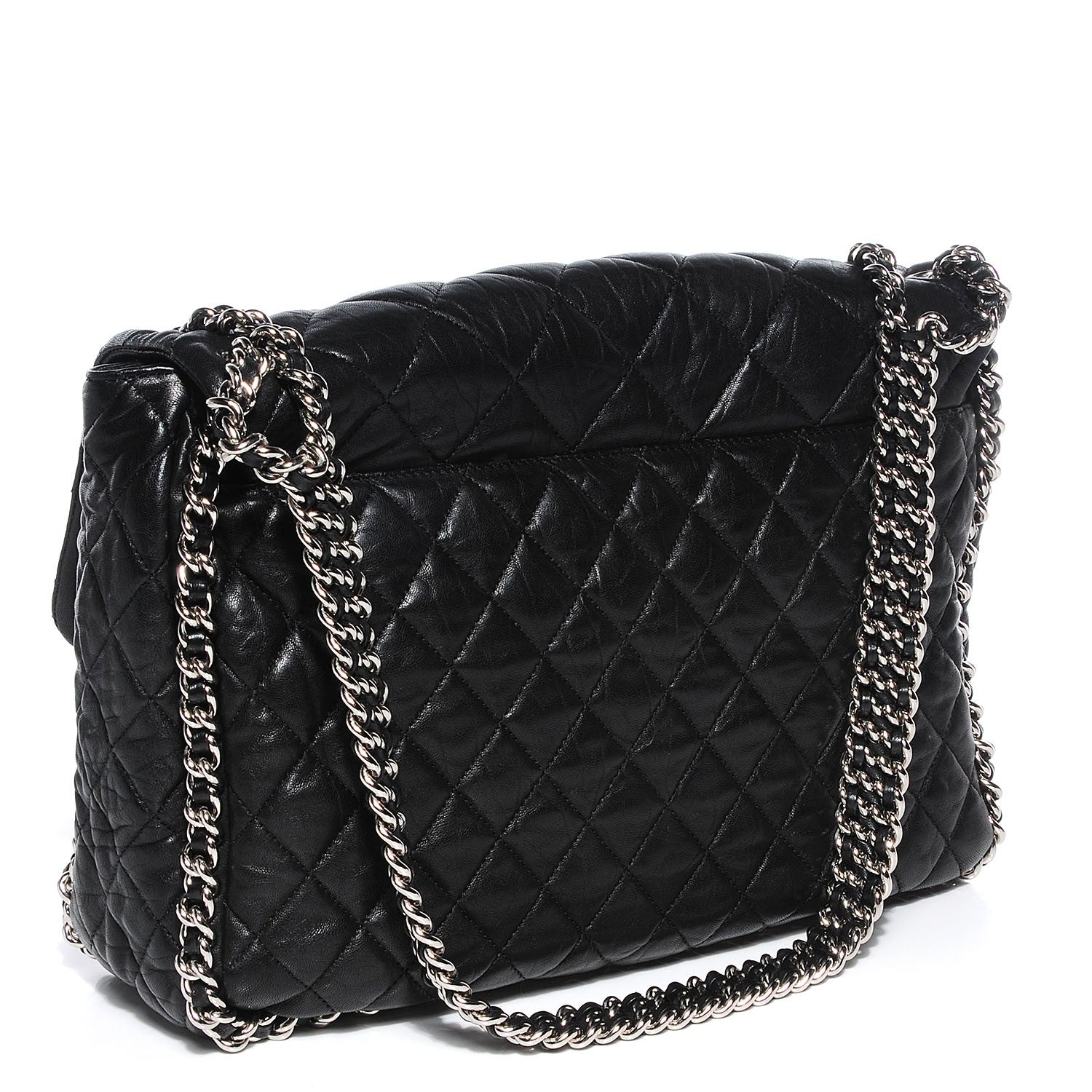 Chanel Crumpled Lambskin Chain Around Maxi Flap Bag Black 3 of 9