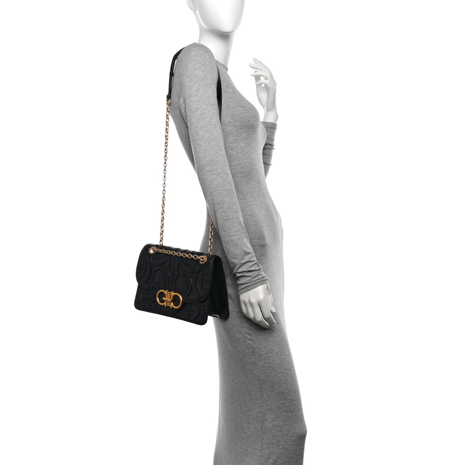Salvatore Ferragamo Calfskin Quilted Gancini Flap Bag Black 2 of 11