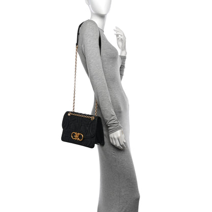 Salvatore Ferragamo Calfskin Quilted Gancini Flap Bag Black 2 of 11