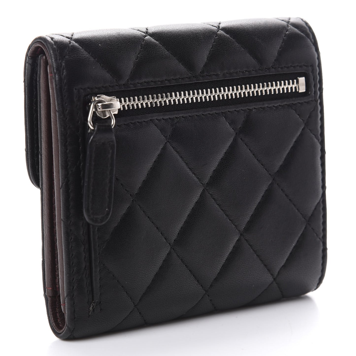 Lambskin Quilted Compact Flap Wallet Black