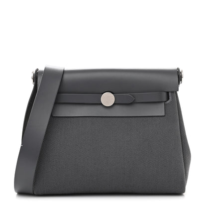 Hermes Military Toile Vache Hunter Herbag Zip Retourne 20 Ardoise 1 of 11