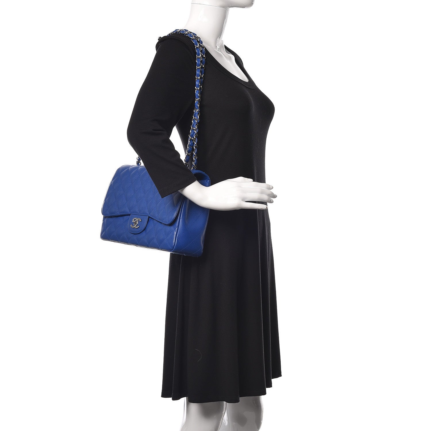 Chanel Caviar Quilted Jumbo Single Flap Blue 2 of 11