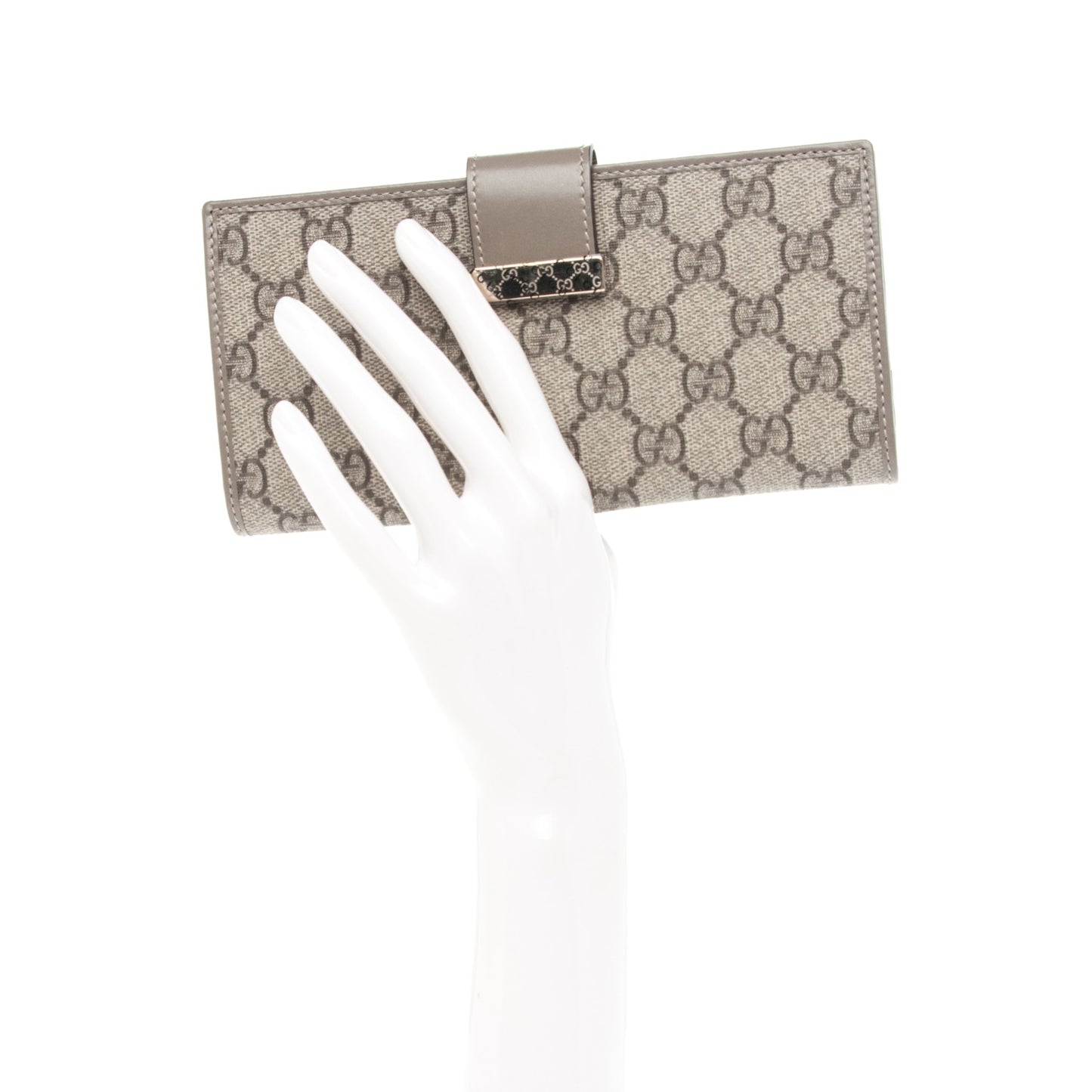 GG Supreme Monogram Icon Bar Continental Flap Wallet Beige Ebony Grigio