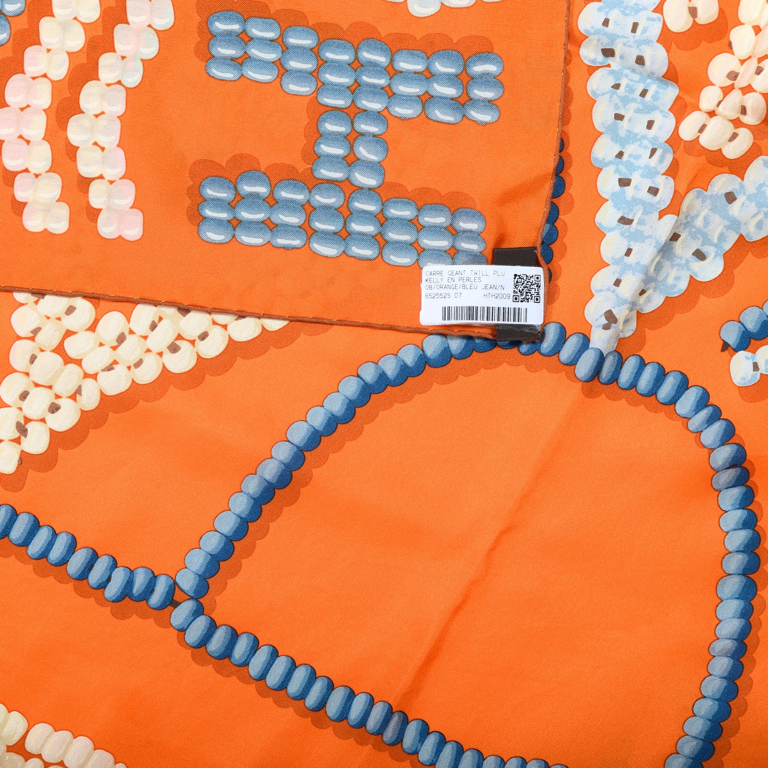 Hermes Silk Twill Kelly En Perles Giant Scarf 140 Orange Bleu Jean 4 of 4