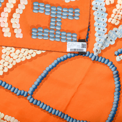 Hermes Silk Twill Kelly En Perles Giant Scarf 140 Orange Bleu Jean 4 of 4