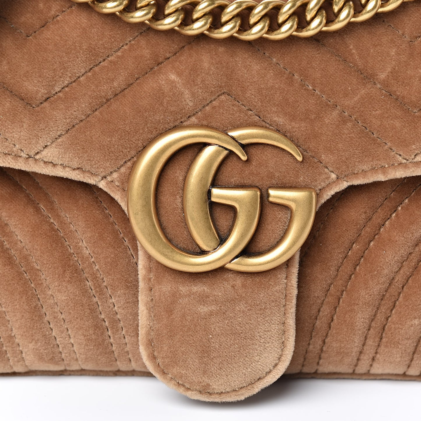 Velvet Matelasse Small GG Marmont Shoulder Bag Taupe