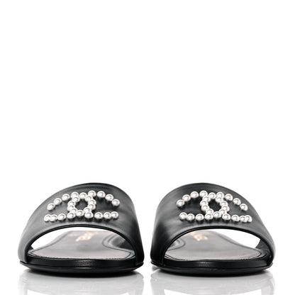 Chanel Lambskin Pearl CC Sandals 37 Black 2 of 9