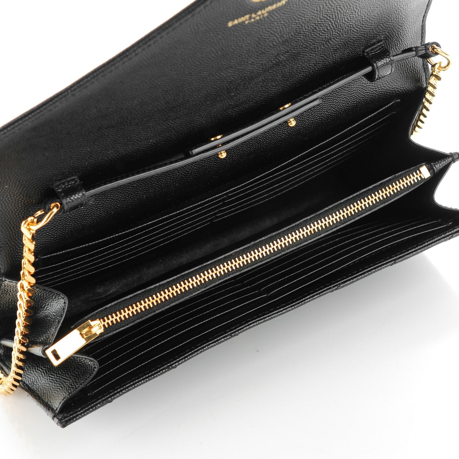 Saint Laurent Grain De Poudre Matelasse Chevron Monogram Chain Wallet Black 6 of 8