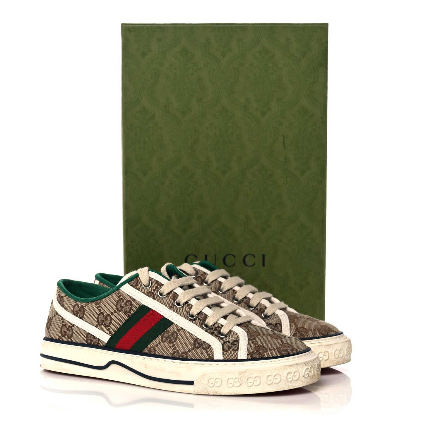 GG Monogram Web Womens 1977 Tennis Sneakers 37 Beige Ebony Mystic White