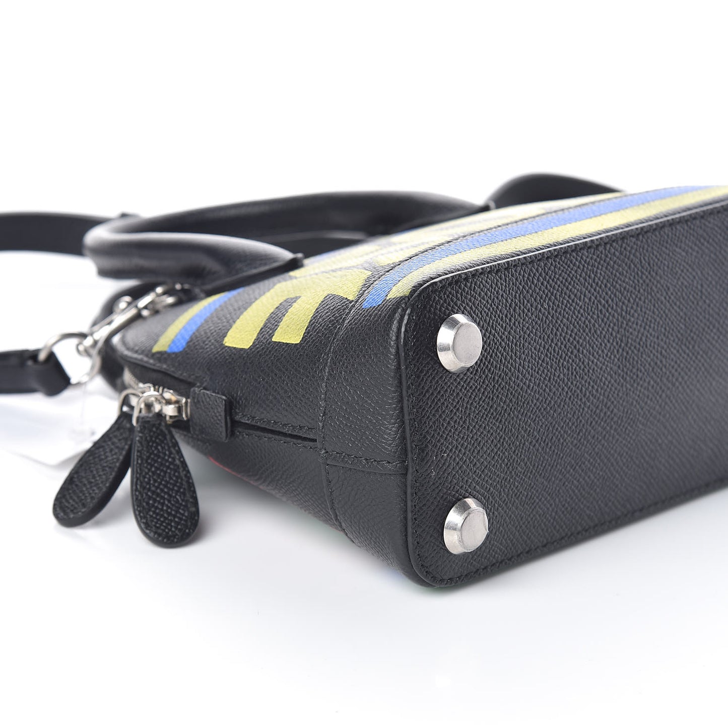 Signature Grained Calfskin Car Tag Print XXS Ville Top Handle Bag Black TBC