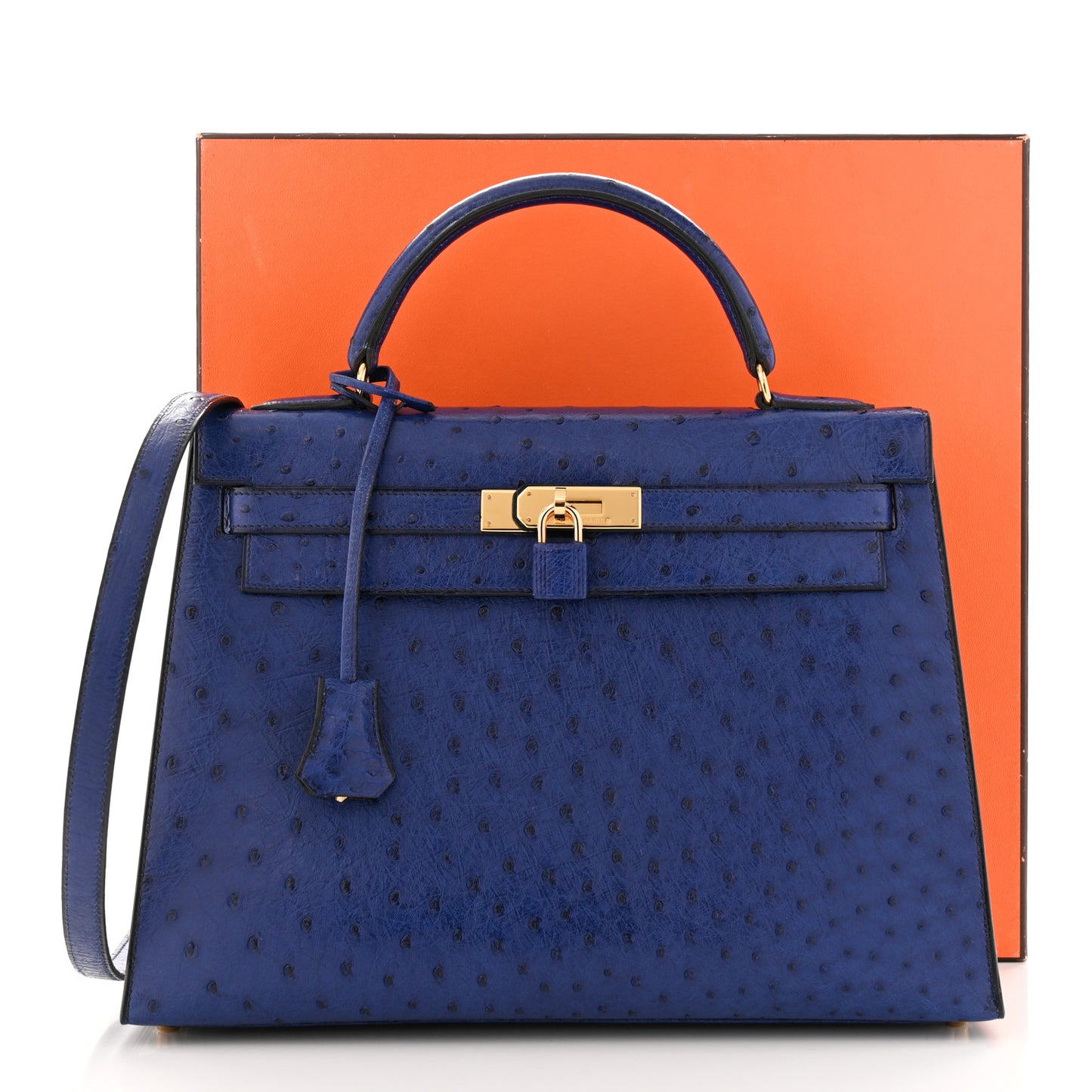 Ostrich Kelly Sellier 32 Bleu Iris