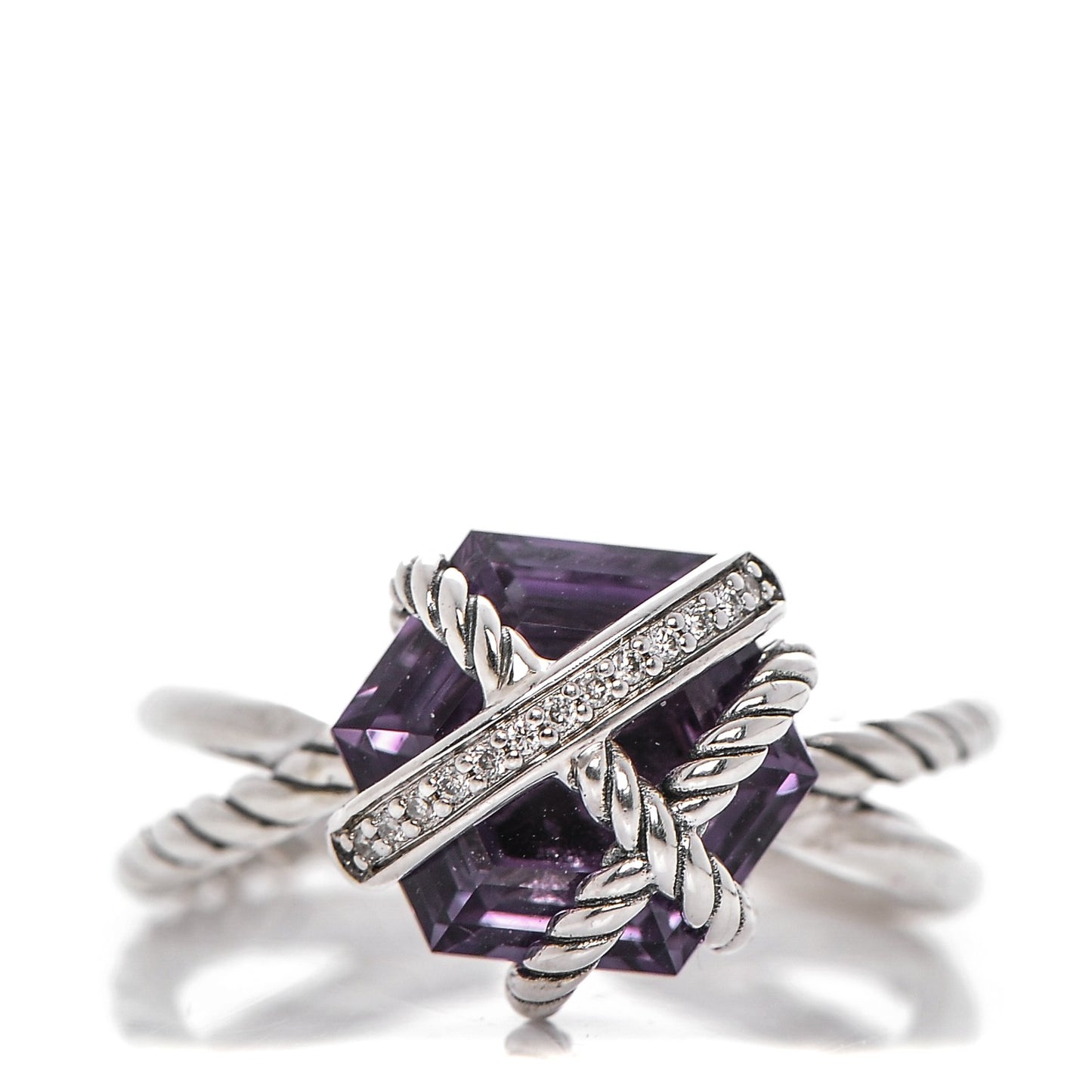Sterling Silver Diamond Amethyst 10mm Cable Wrap Ring 7