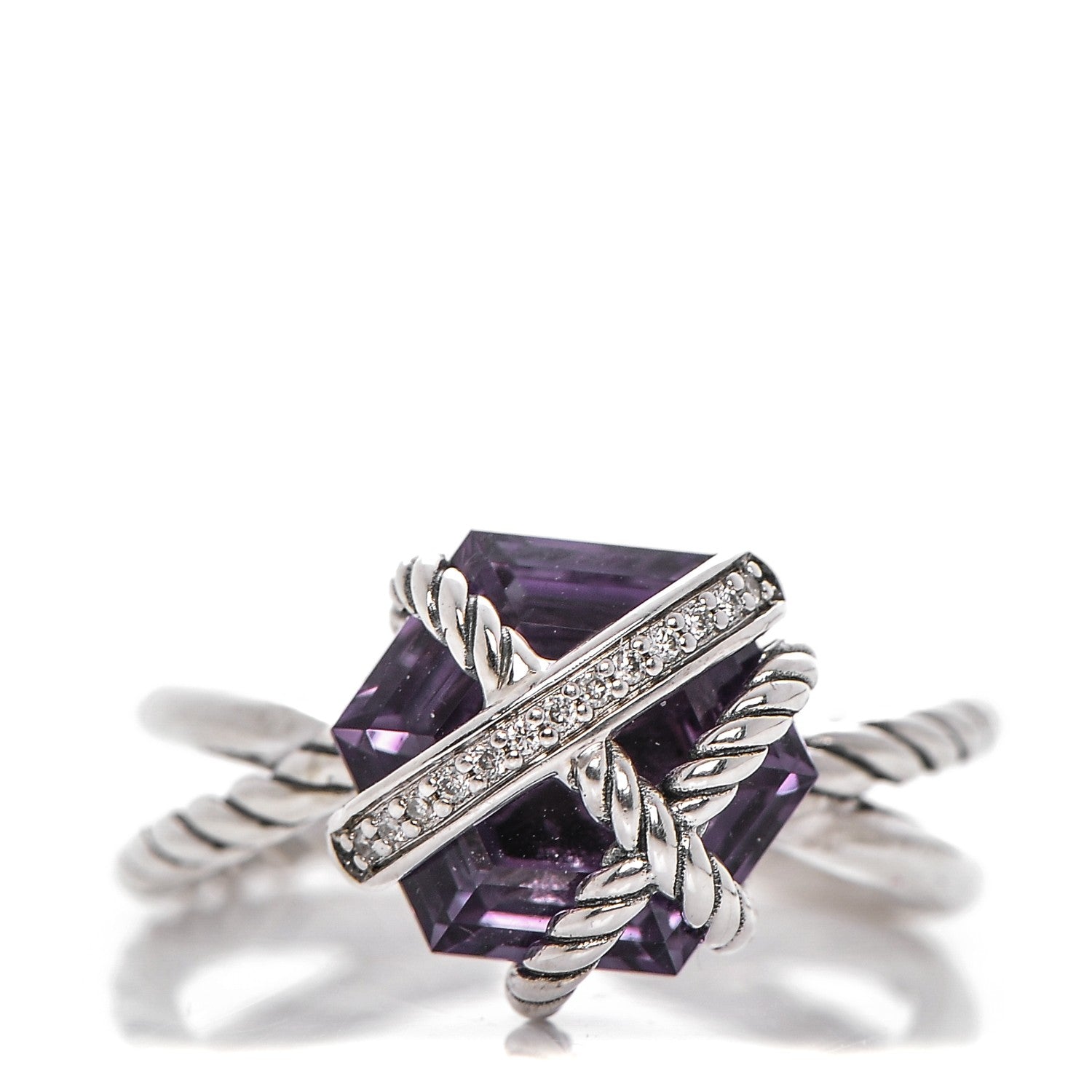 David Yurman Sterling Silver Diamond Amethyst 10mm Cable Wrap Ring 7 1 of 4