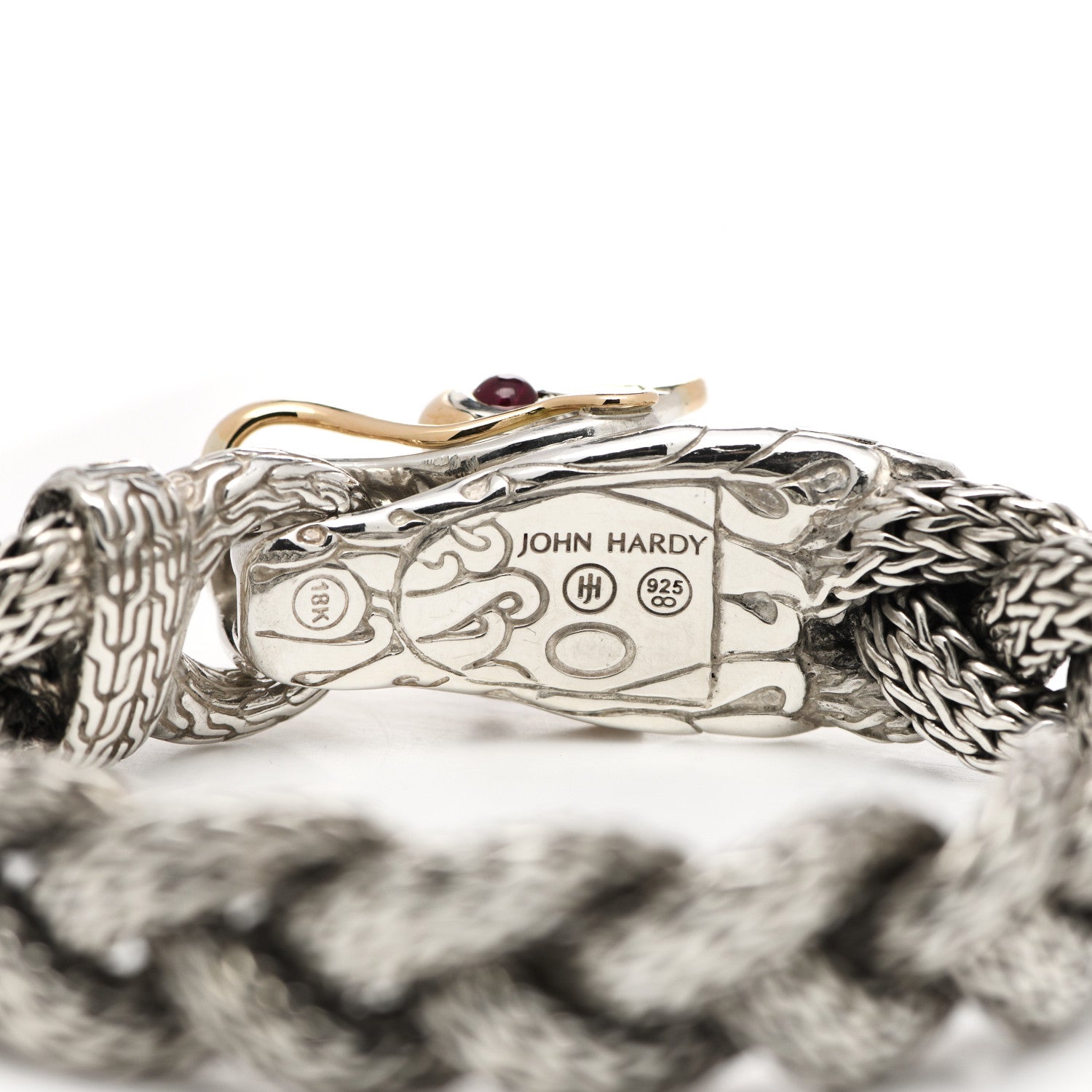 John Hardy Sterling Silver 18K Yellow Gold Ruby Naga Dragon Braided Chain Bracelet 4 of 5