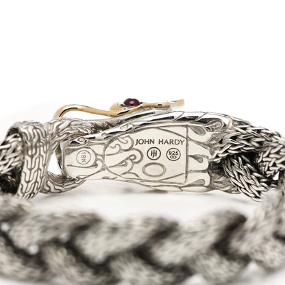 John Hardy Sterling Silver 18K Yellow Gold Ruby Naga Dragon Braided Chain Bracelet 4 of 5