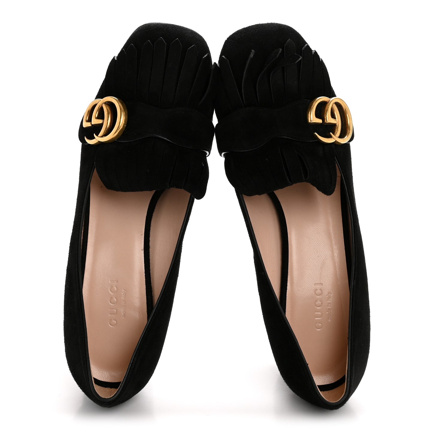 Kid Scamosciato GG Marmont Fringe 50mm Loafer Pumps 37.5 Black